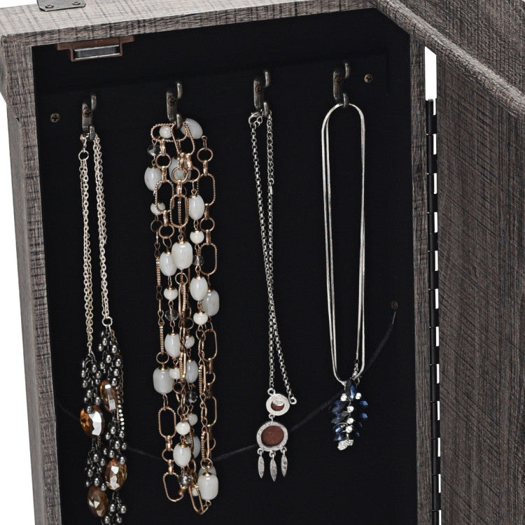 Standing Jewelry Cabinet with 5 Drawers and Top Flip Mirror