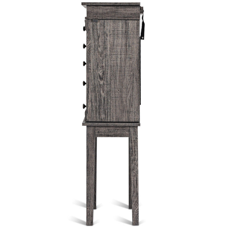 Standing Jewelry Cabinet with 5 Drawers and Top Flip Mirror