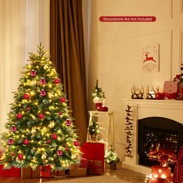 Pre-Lit Snowy Christmas Hinged Tree with Flash Modes and Multi-Color Lights