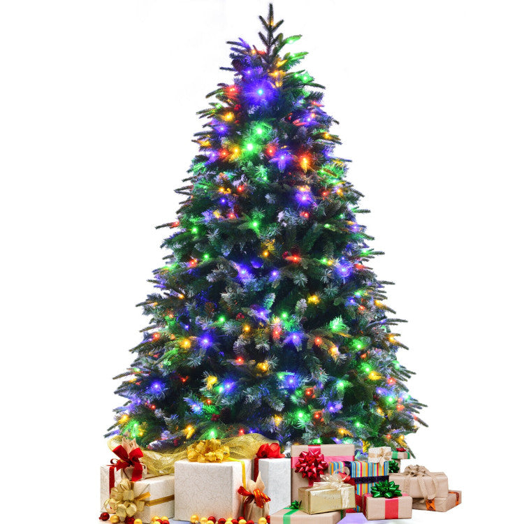 Pre-Lit Snowy Christmas Hinged Tree with Flash Modes and Multi-Color Lights
