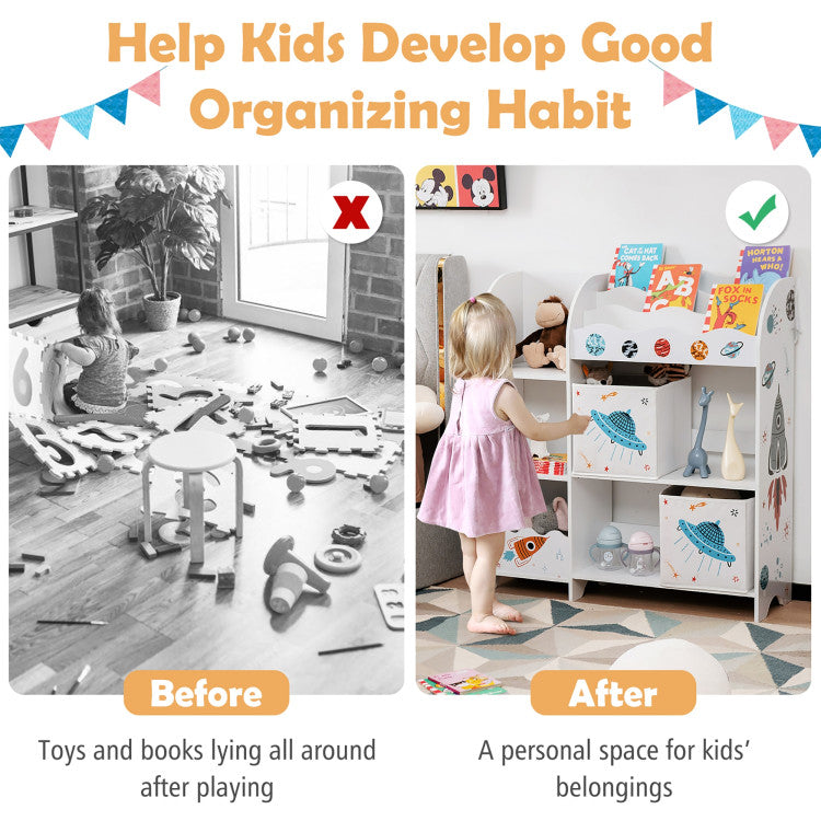 Wooden Storage Cabinet with Storage Bins for Children