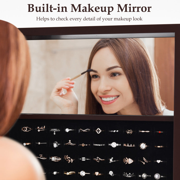 Mirrored Standing Jewelry Armoire Cabinet with LED Lights