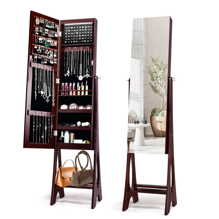 Freestanding Jewelry Cabinet Armoire Organizer with Bevel Edge Mirror