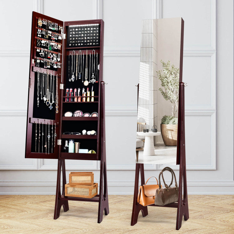Freestanding Jewelry Cabinet Armoire Organizer with Bevel Edge Mirror