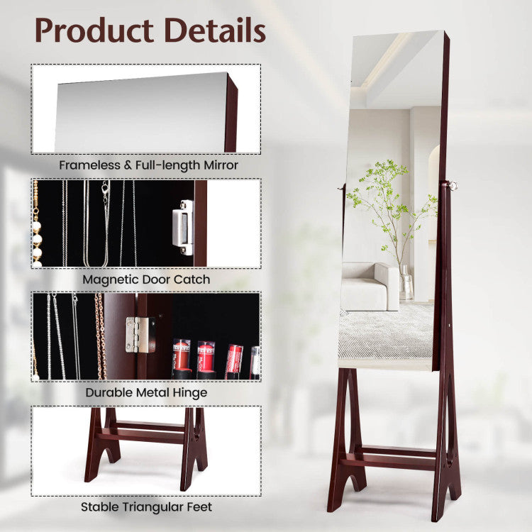 Freestanding Jewelry Cabinet Armoire Organizer with Bevel Edge Mirror
