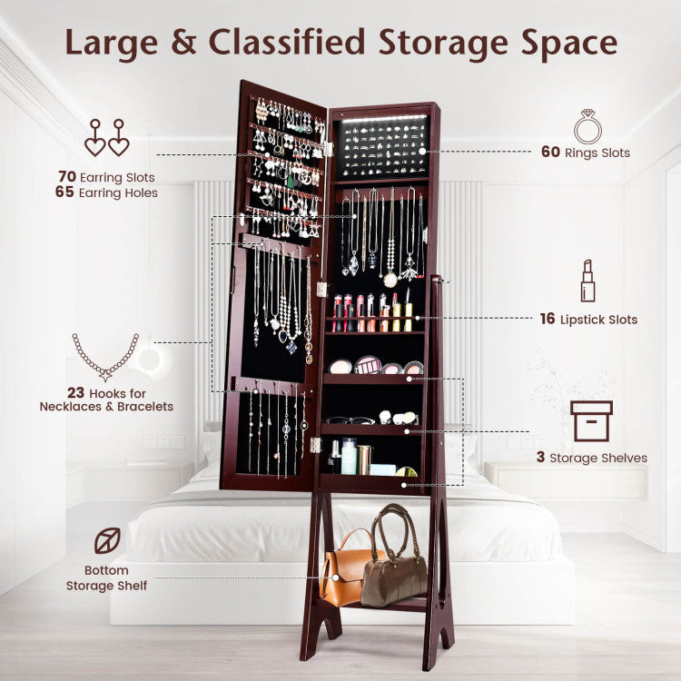 Freestanding Jewelry Cabinet Armoire Organizer with Bevel Edge Mirror