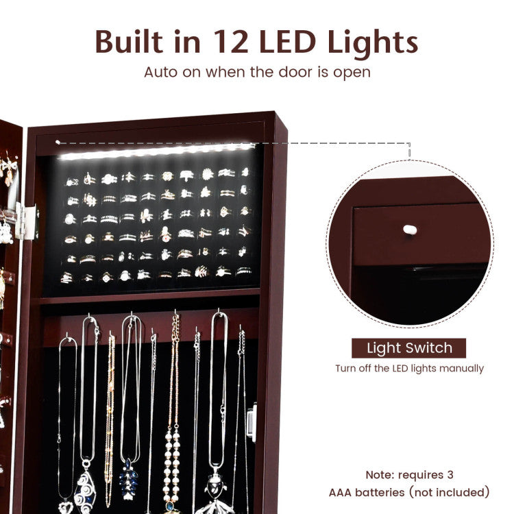 Freestanding Jewelry Cabinet Armoire Organizer with Bevel Edge Mirror