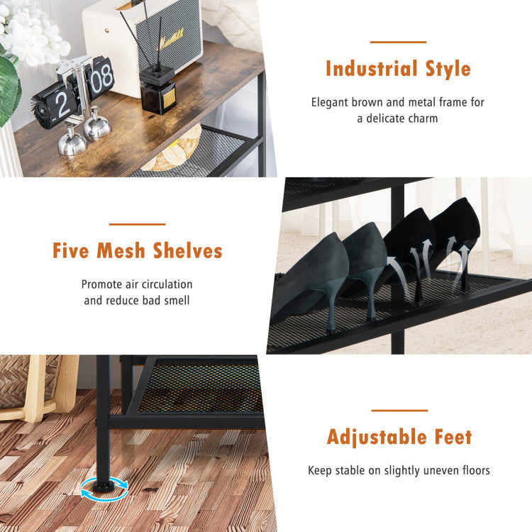 Industrial Adjustable 5-Tier Metal Shoe Rack with 4 Shelves for 16-20 Pairs