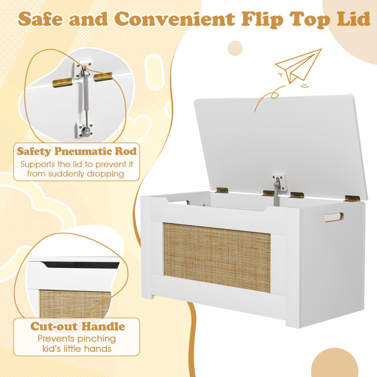 Kids Rattan Toy Storage Box with Flip Top Lid and Safety Hinge Handles