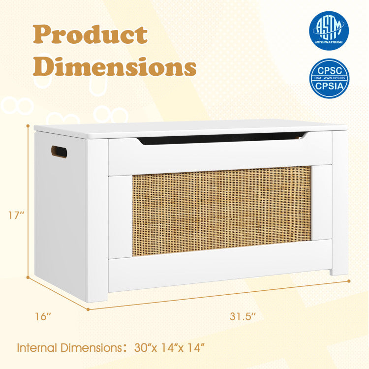Kids Rattan Toy Storage Box with Flip Top Lid and Safety Hinge Handles