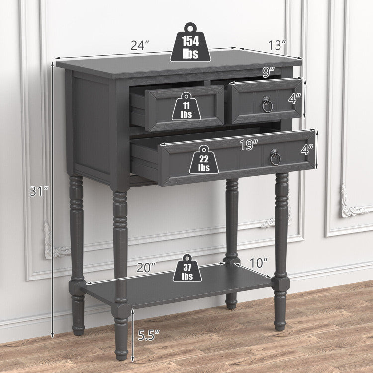 Narrow Entryway Console Table with 3 Storage Drawers and Open Bottom Shelf