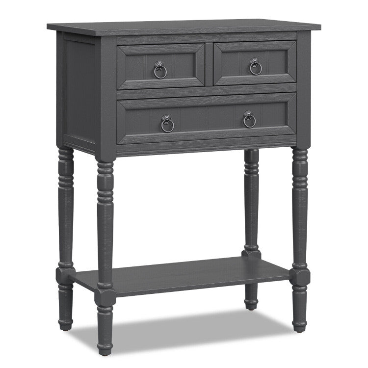 Narrow Entryway Console Table with 3 Storage Drawers and Open Bottom Shelf