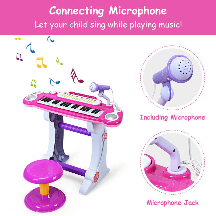 37 Key Electronic Keyboard Kids Toy Piano Included Microphone and Stool