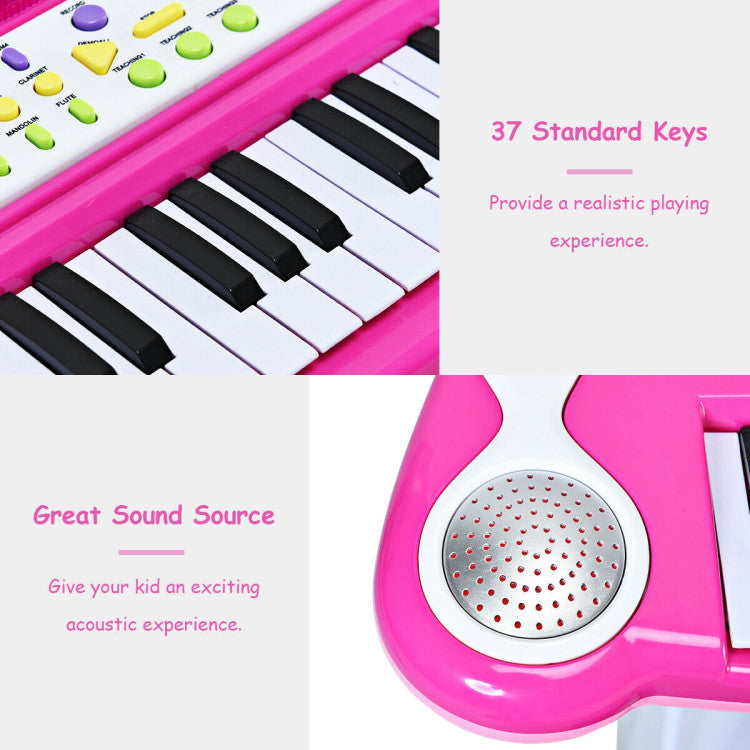 37 Key Electronic Keyboard Kids Toy Piano Included Microphone and Stool