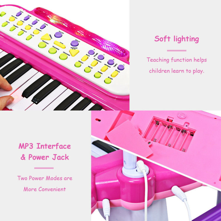 37 Key Electronic Keyboard Kids Toy Piano Included Microphone and Stool