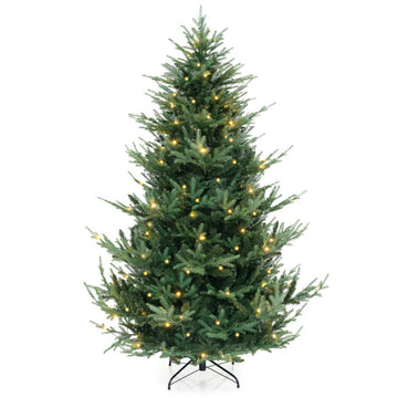 6/7/8 Feet Pre-Lit Artificial Christmas Tree with Warm White LED Lights and Branch Tips