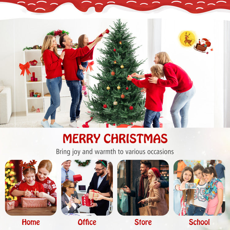 6/7/8 Feet Pre-Lit Artificial Christmas Tree with Warm White LED Lights and Branch Tips