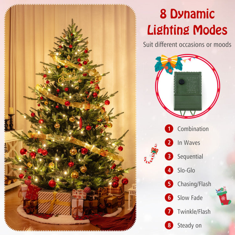 6/7/8 Feet Pre-Lit Artificial Christmas Tree with Warm White LED Lights and Branch Tips