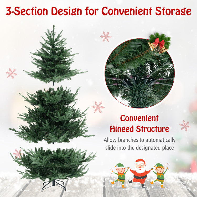 6/7/8 Feet Pre-Lit Artificial Christmas Tree with Warm White LED Lights and Branch Tips