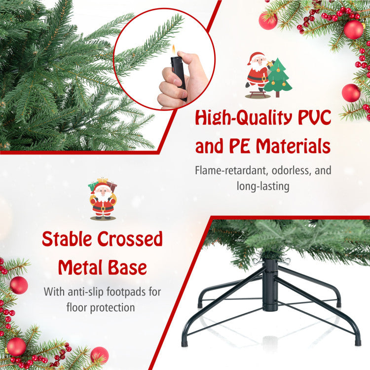 6/7/8 Feet Pre-Lit Artificial Christmas Tree with Warm White LED Lights and Branch Tips