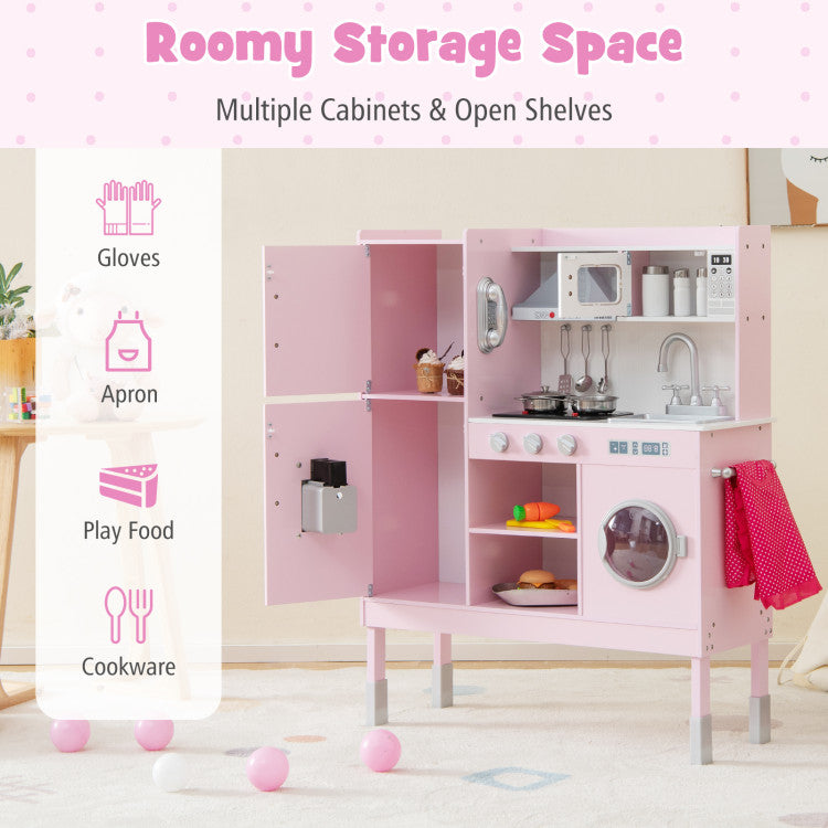 Pretend Play Kitchen with 16 Pieces Accessories for Kids