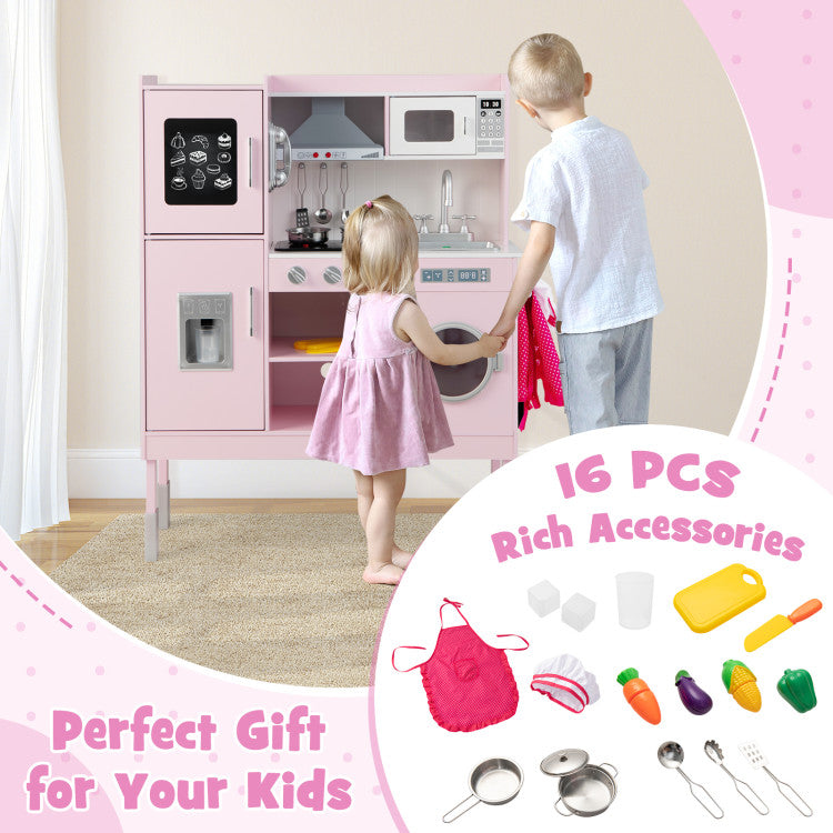 Pretend Play Kitchen with 16 Pieces Accessories for Kids