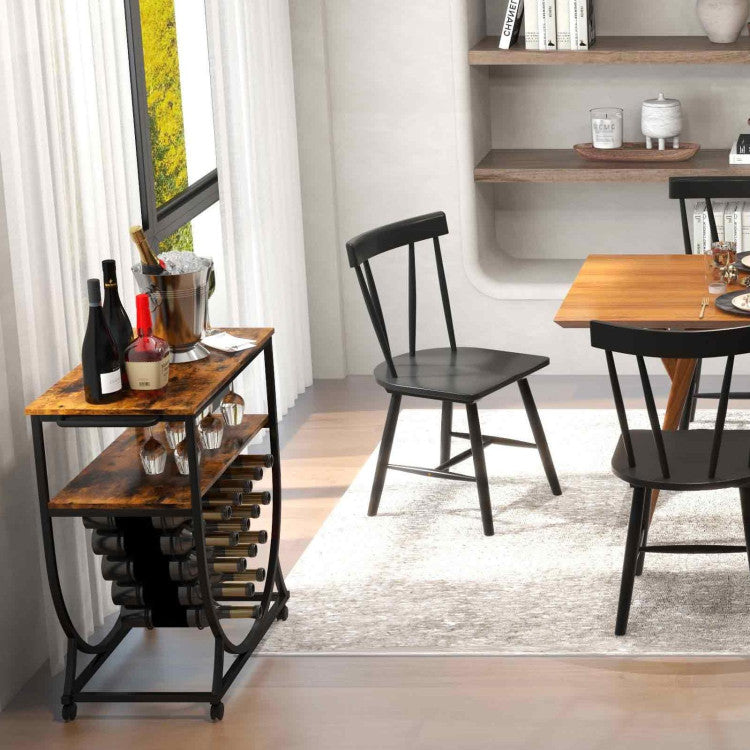 3-in-1 Dining Set: Windsor Chairs, Industrial Sideboard & Wall-Mount Wine Rack Combo