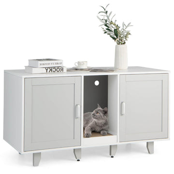 Patented 2-Door Cat Litter Box Enclosure with Winding Entry and Scratching Board