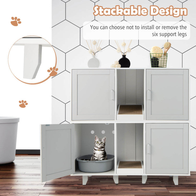 Patented 2-Door Cat Litter Box Enclosure with Winding Entry and Scratching Board