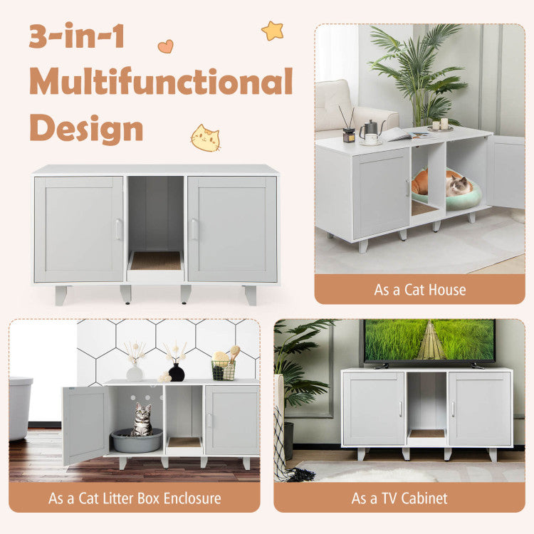 Patented 2-Door Cat Litter Box Enclosure with Winding Entry and Scratching Board