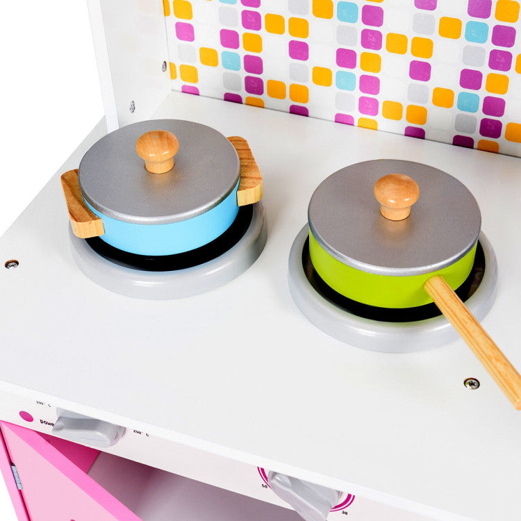 Kid's Wooden Pretend Cooking Play Kitchen Set