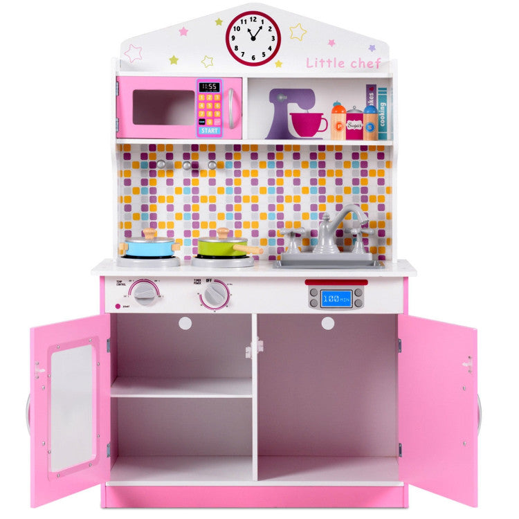 Kid's Wooden Pretend Cooking Play Kitchen Set