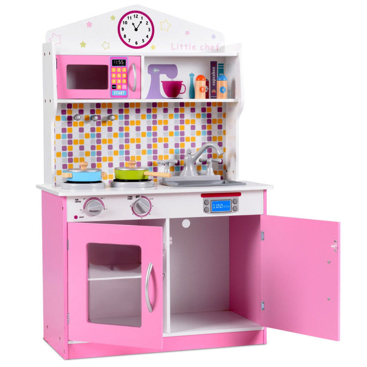 Kid's Wooden Pretend Cooking Play Kitchen Set