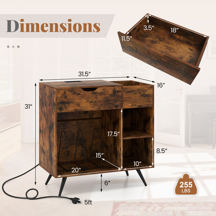 Record Player Stand with Power Outlet