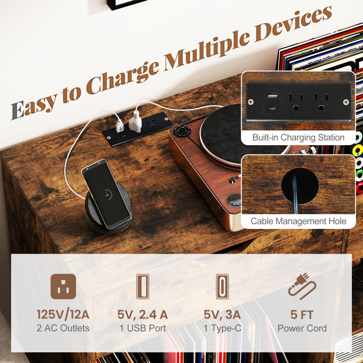 Record Player Stand with Power Outlet