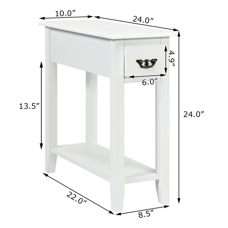 2 Pieces 2 Tier Sofa Side End Table with Drawer and Open Shelf