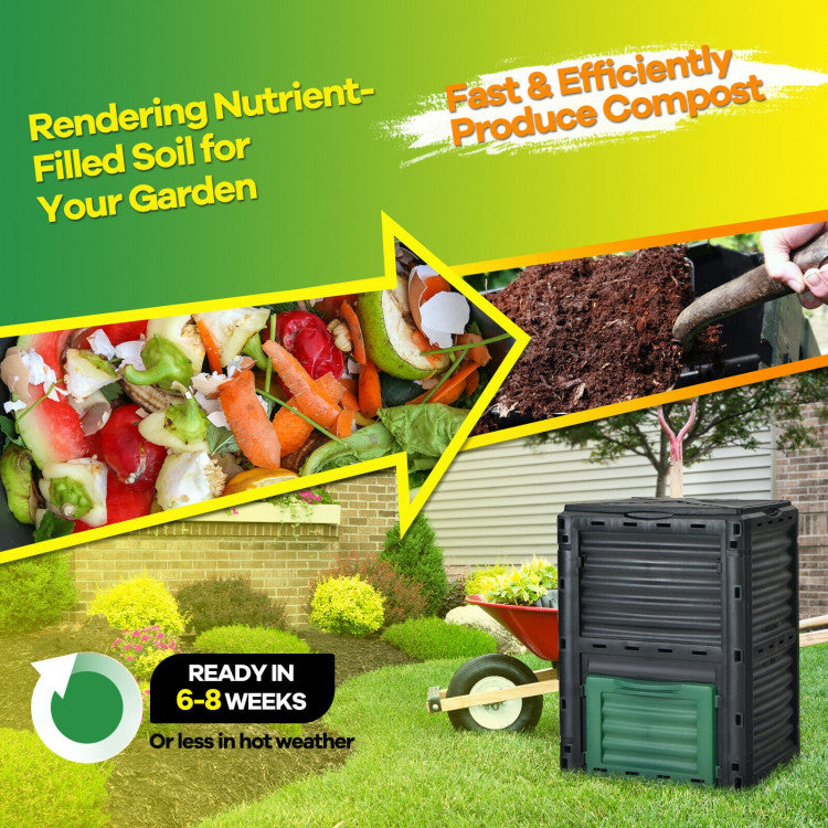 80-Gallon Outdoor Composter with Large Openable Lid and Bottom Exit Door