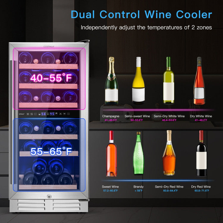 30-Bottle Freestanding Wine Cooler with Temp Memory and Dual Zones