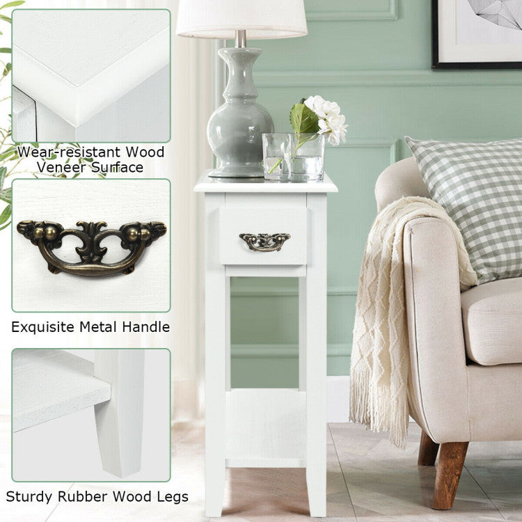 2 Pieces 2 Tier Sofa Side End Table with Drawer and Open Shelf