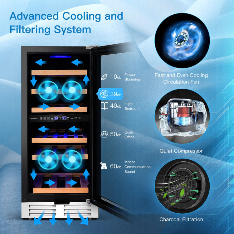 30-Bottle Freestanding Wine Cooler with Temp Memory and Dual Zones