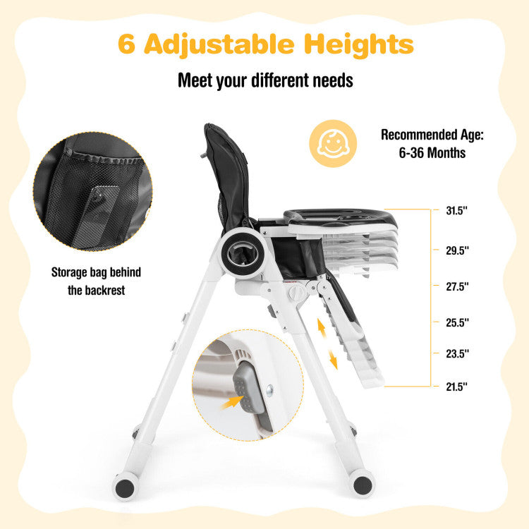 Baby High Chair Foldable Feeding Chair with 4 Lockable Wheels