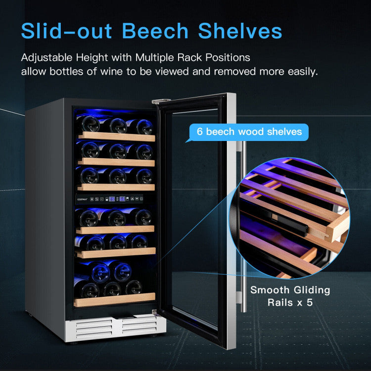 30-Bottle Freestanding Wine Cooler with Temp Memory and Dual Zones