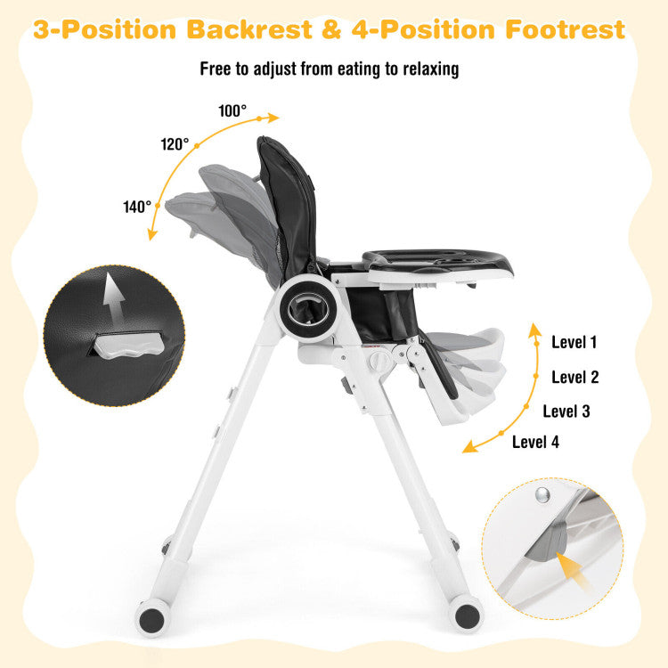 Baby High Chair Foldable Feeding Chair with 4 Lockable Wheels