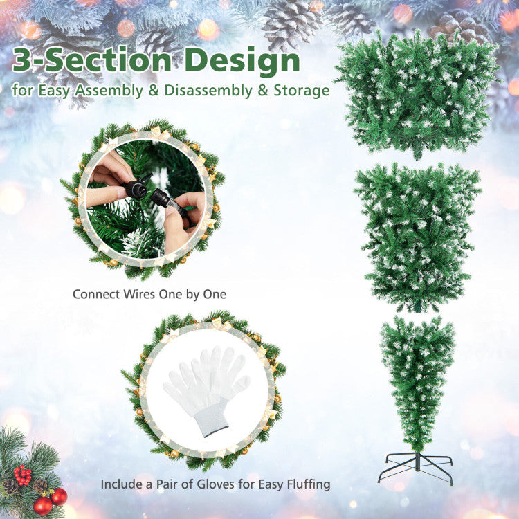7.5 Feet Pre-Lit Snowy Upside Down Christmas Tree 1100 Tips