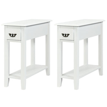 2 Pieces 2 Tier Sofa Side End Table with Drawer and Open Shelf