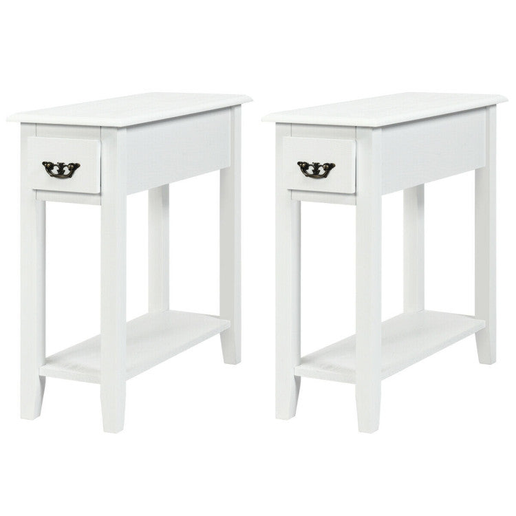 2 Pieces 2 Tier Sofa Side End Table with Drawer and Open Shelf