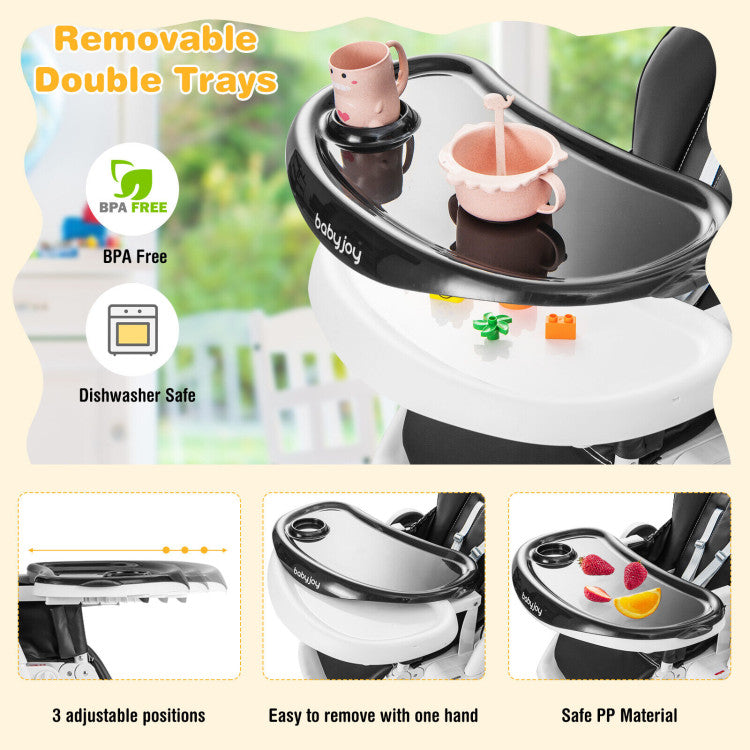 Baby High Chair Foldable Feeding Chair with 4 Lockable Wheels