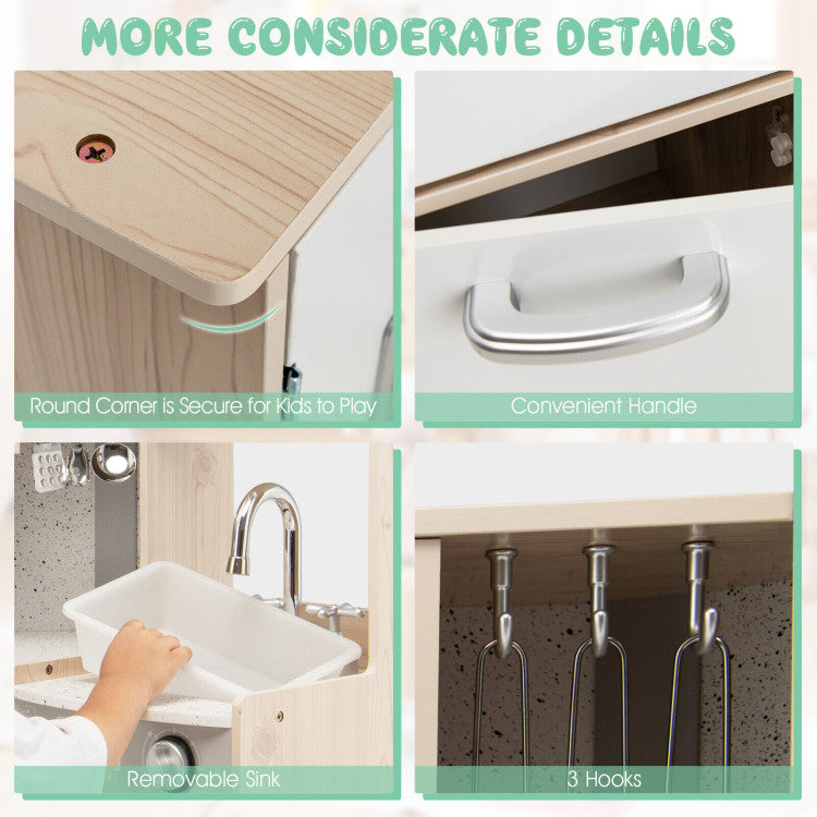 Kids Corner Wooden Kitchen Playset with Cookware Accessories