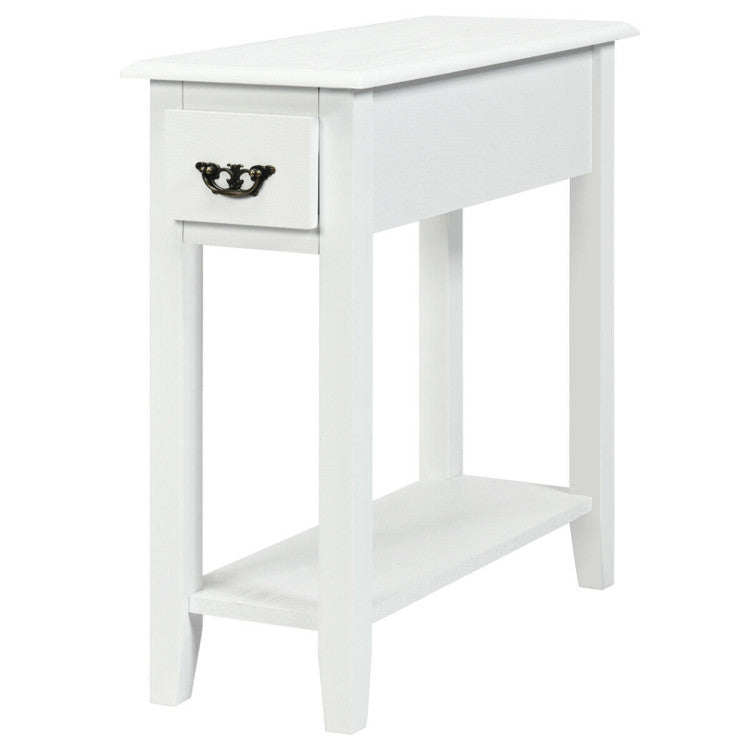 2 Pieces 2 Tier Sofa Side End Table with Drawer and Open Shelf