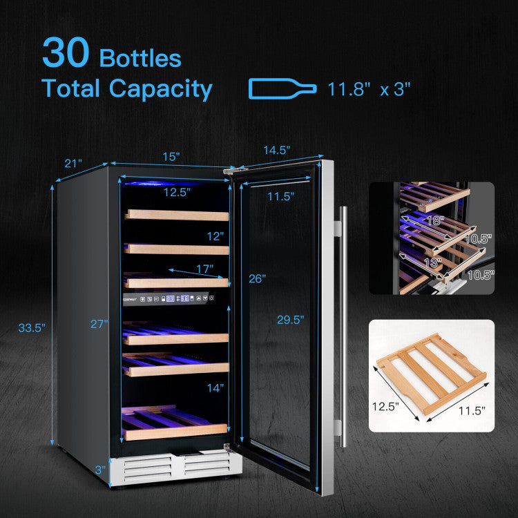 30-Bottle Freestanding Wine Cooler with Temp Memory and Dual Zones